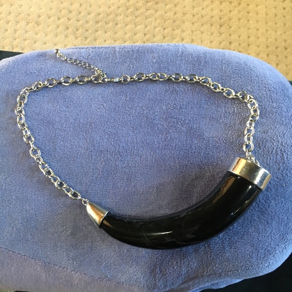 Jewelry - Black w/ White Marble Silver Horn Necklace